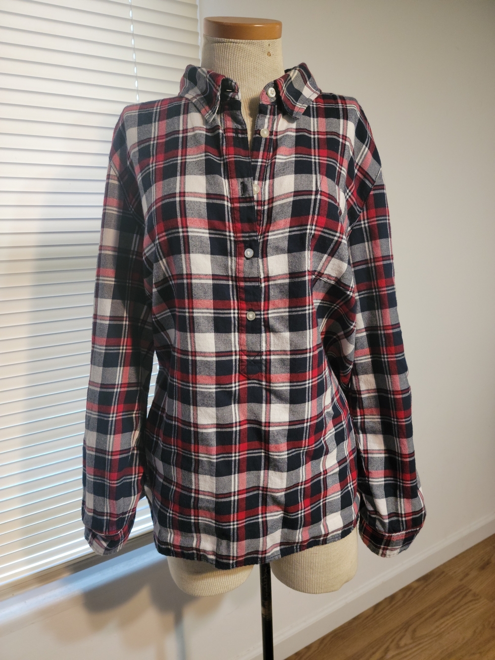 Tommy Hilfiger Red, Navy & White Plaid Button-Down Shirt